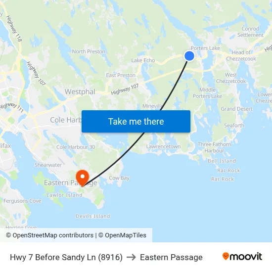 Hwy 7 Before Sandy Ln (8916) to Eastern Passage map