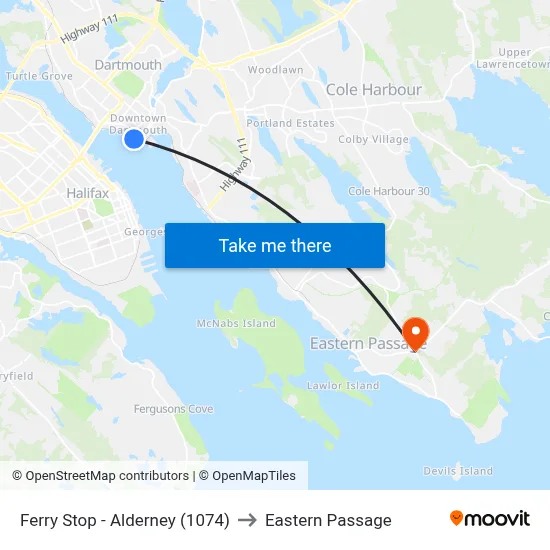 Ferry Stop - Alderney (1074) to Eastern Passage map