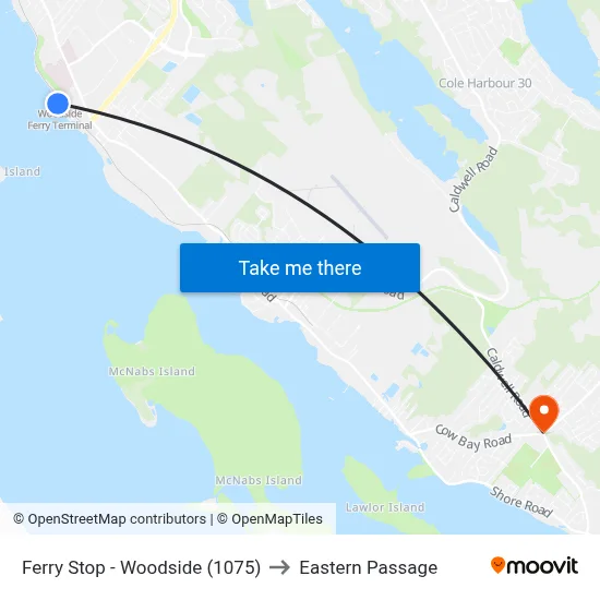 Ferry Stop - Woodside (1075) to Eastern Passage map