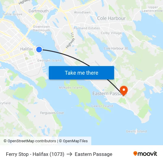 Ferry Stop - Halifax (1073) to Eastern Passage map