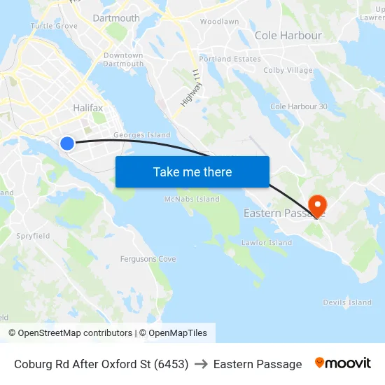 Coburg Rd After Oxford St (6453) to Eastern Passage map