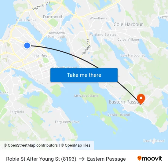 Robie St After Young St (8193) to Eastern Passage map