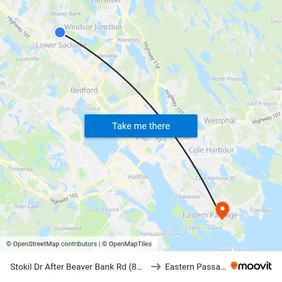 Stokil Dr After Beaver Bank Rd (8353) to Eastern Passage map