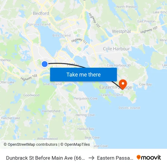 Dunbrack St Before Main Ave (6604) to Eastern Passage map
