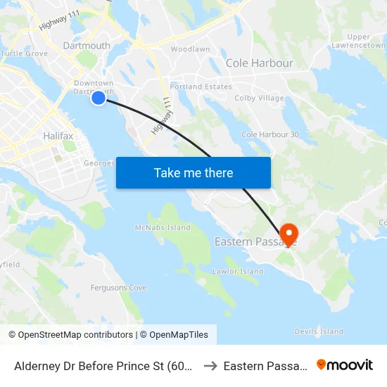 Alderney Dr Before Prince St (6028) to Eastern Passage map