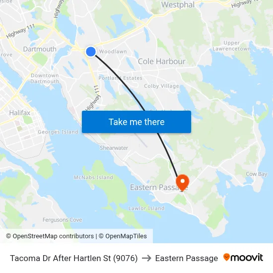 Tacoma Dr After Hartlen St (9076) to Eastern Passage map