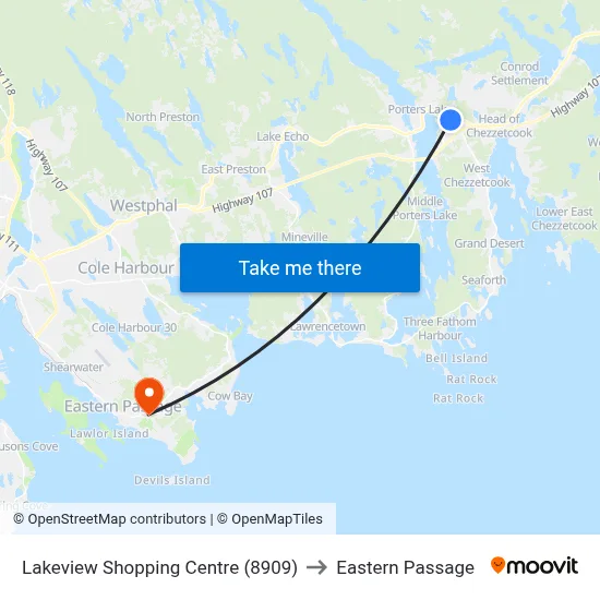 Lakeview Shopping Centre (8909) to Eastern Passage map