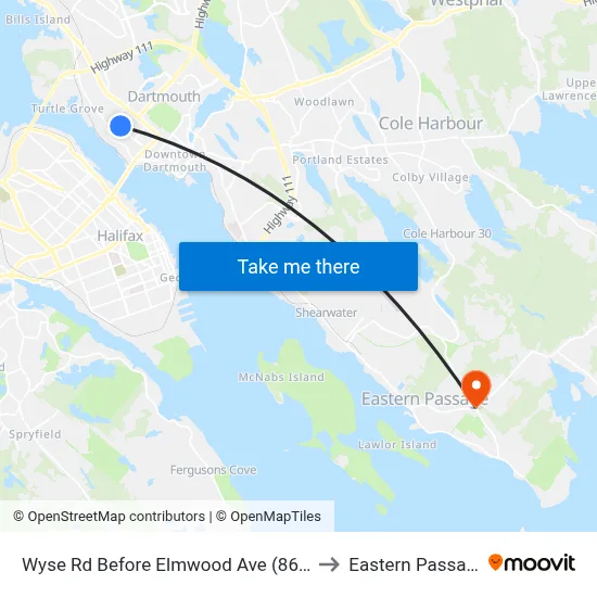 Wyse Rd Before Elmwood Ave (8620) to Eastern Passage map