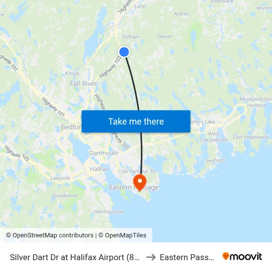 Silver Dart Dr at Halifax Airport (8695) to Eastern Passage map