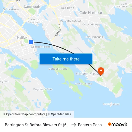 Barrington St Before Blowers St (6102) to Eastern Passage map