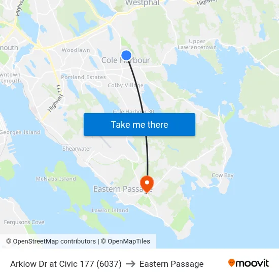Arklow Dr at Civic 177 (6037) to Eastern Passage map