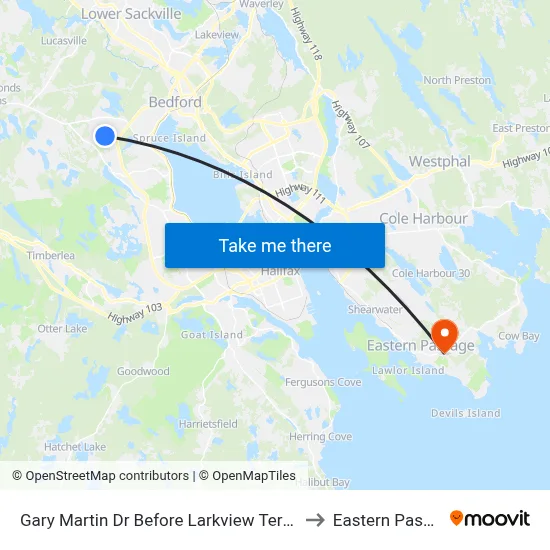 Gary Martin Dr Before Larkview Terr (6329) to Eastern Passage map
