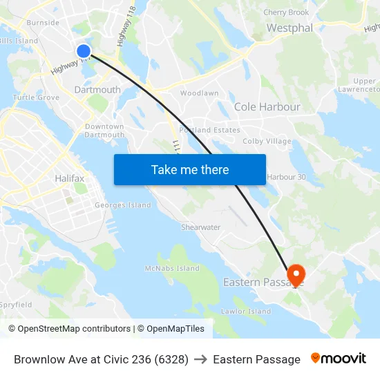 Brownlow Ave at Civic 236 (6328) to Eastern Passage map