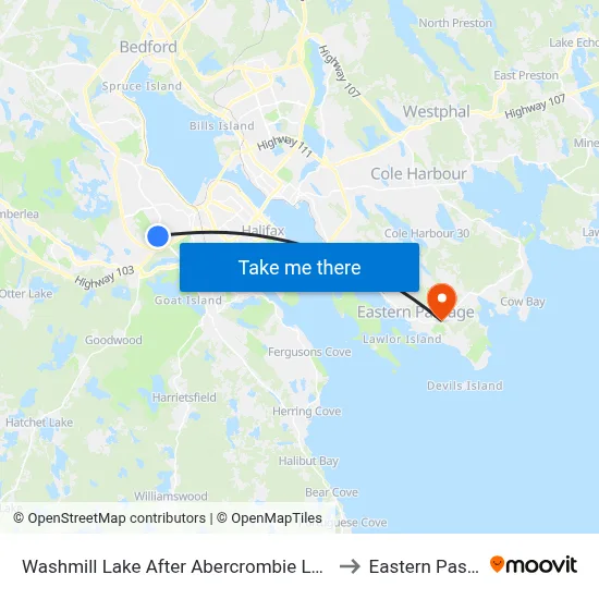 Washmill Lake After Abercrombie Lane (7445) to Eastern Passage map