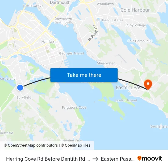 Herring Cove Rd Before Dentith Rd (6853) to Eastern Passage map
