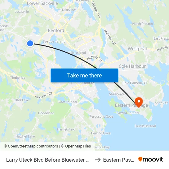 Larry Uteck Blvd Before Bluewater Rd (7014) to Eastern Passage map