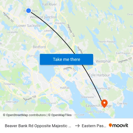 Beaver Bank Rd Opposite Majestic Ave (8754) to Eastern Passage map