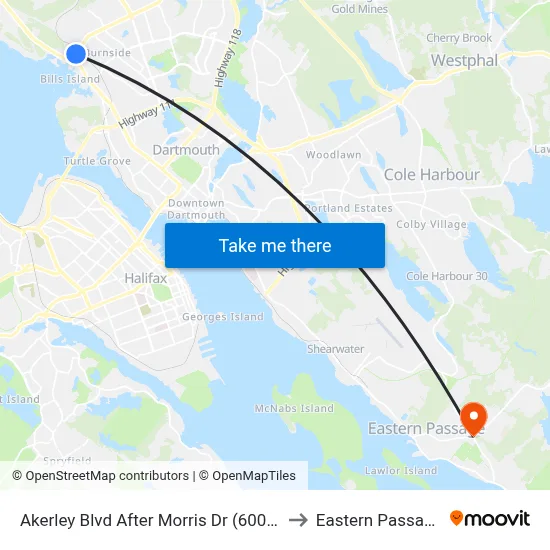 Akerley Blvd After Morris Dr (6006) to Eastern Passage map