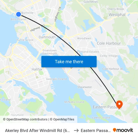 Akerley Blvd After Windmill Rd (6005) to Eastern Passage map