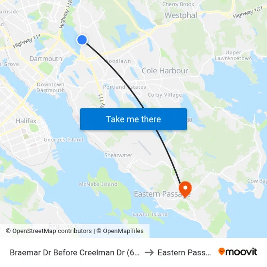 Braemar Dr Before Creelman Dr (6312) to Eastern Passage map