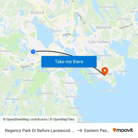 Regency Park Dr Before Lacewood Dr (9091) to Eastern Passage map