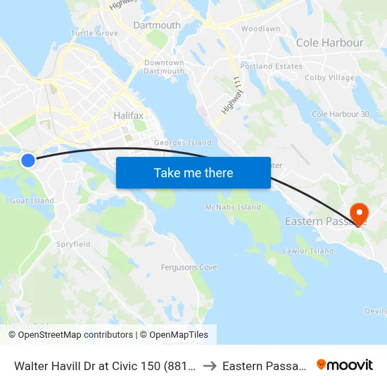 Walter Havill Dr at Civic 150 (8810) to Eastern Passage map