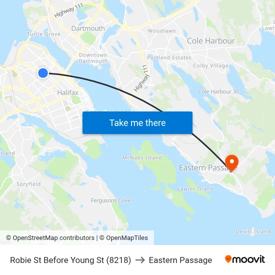 Robie St Before Young St (8218) to Eastern Passage map