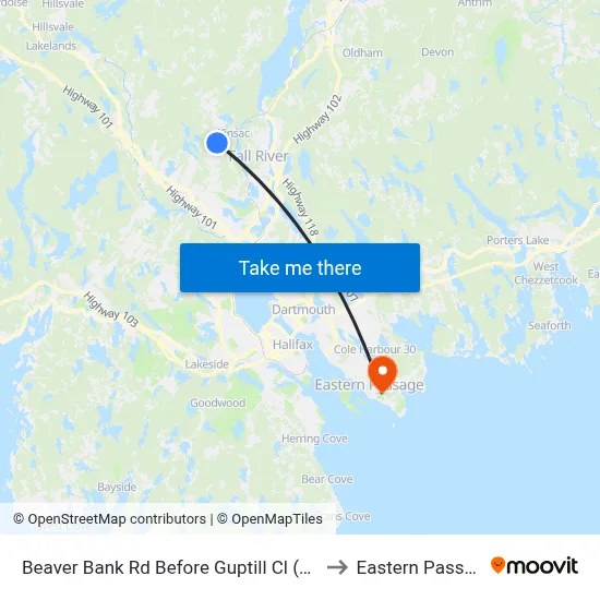 Beaver Bank Rd Before Guptill Cl (8748) to Eastern Passage map