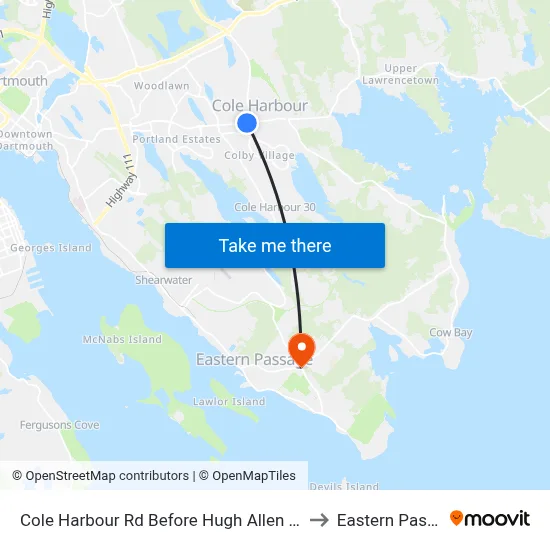 Cole Harbour Rd Before Hugh Allen Dr (6480) to Eastern Passage map