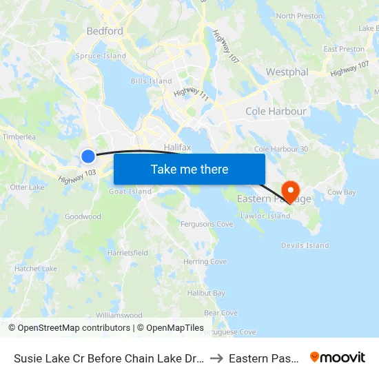 Susie Lake Cr Before Chain Lake Dr (8366) to Eastern Passage map
