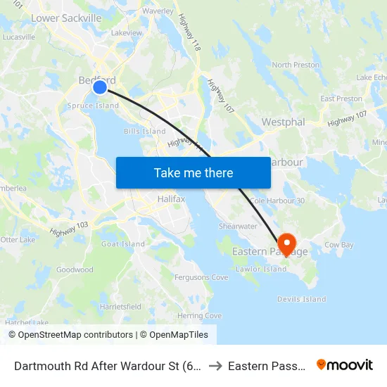 Dartmouth Rd After Wardour St (6557) to Eastern Passage map
