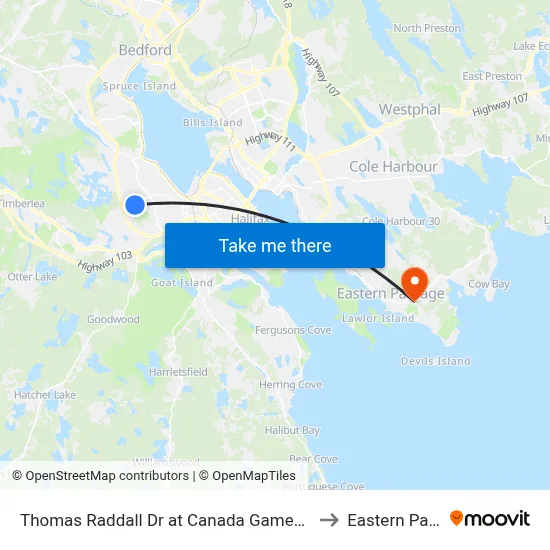 Thomas Raddall Dr at Canada Games Centre (9085) to Eastern Passage map