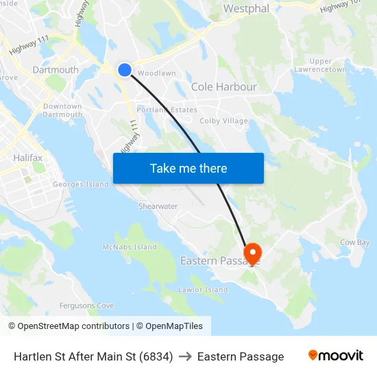 Hartlen St After Main St (6834) to Eastern Passage map