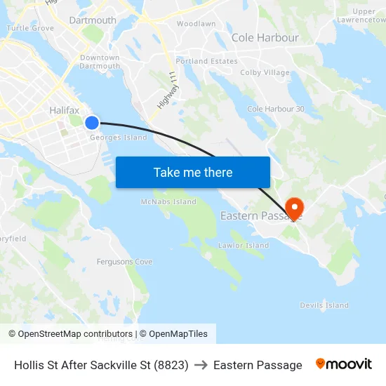 Hollis St After Sackville St (8823) to Eastern Passage map