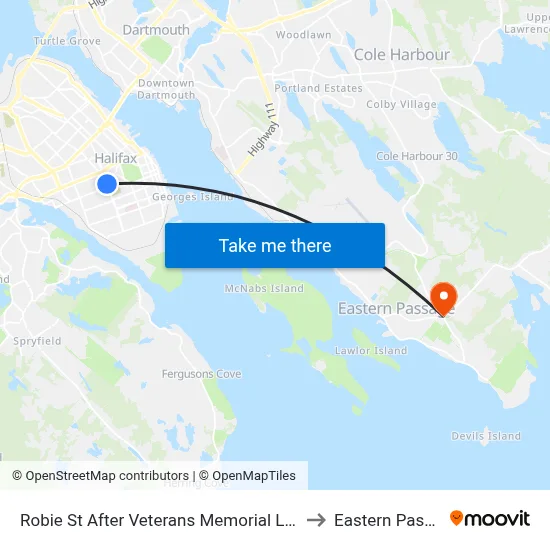 Robie St After Veterans Memorial Ln (8179) to Eastern Passage map
