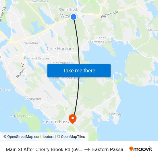 Main St After Cherry Brook Rd (6942) to Eastern Passage map