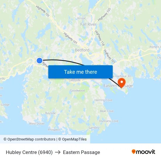 Hubley Centre (6940) to Eastern Passage map
