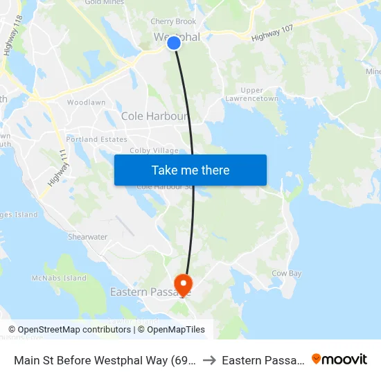 Main St Before Westphal Way (6945) to Eastern Passage map