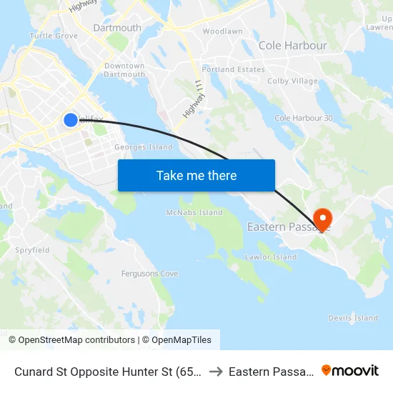Cunard St Opposite Hunter St (6545) to Eastern Passage map