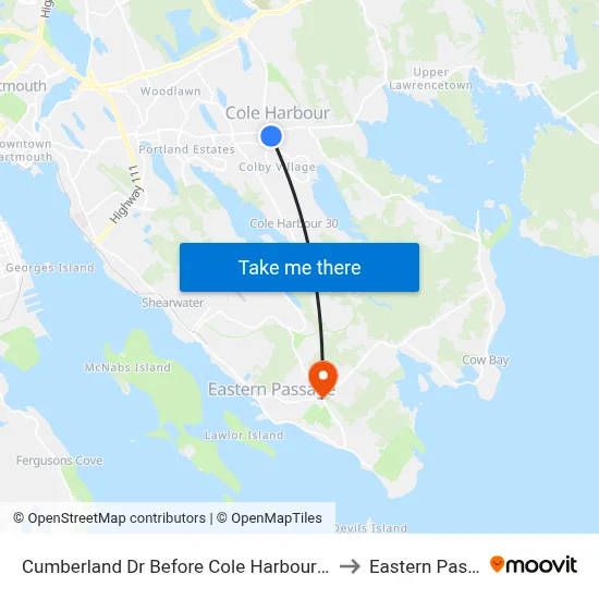 Cumberland Dr Before Cole Harbour Rd (6542) to Eastern Passage map