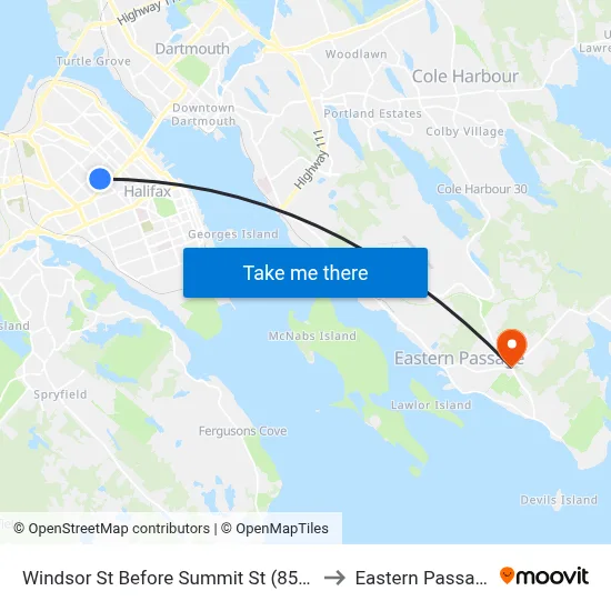 Windsor St Before Summit St (8569) to Eastern Passage map