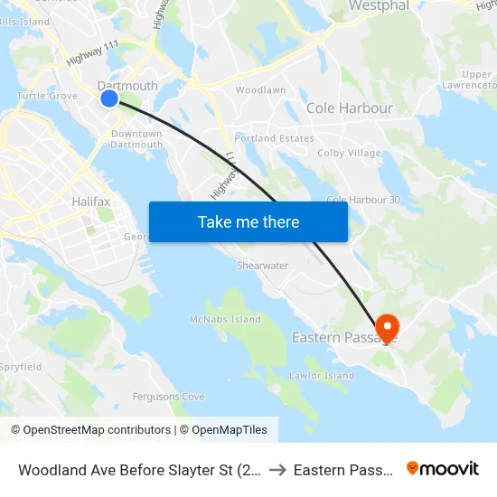 Woodland Ave Before Slayter St (2305) to Eastern Passage map