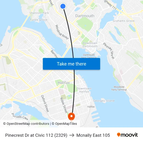 Pinecrest Dr at Civic 112 (2329) to Mcnally East 105 map