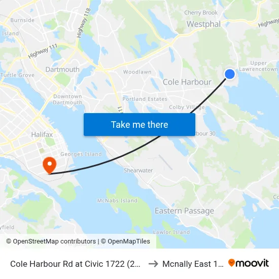 Cole Harbour Rd at Civic 1722 (2343) to Mcnally East 105 map