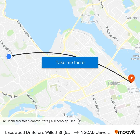 Lacewood Dr Before Willett St (6660) to NSCAD University map