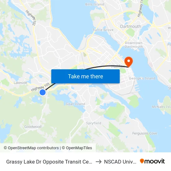 Grassy Lake Dr Opposite Transit Centre (9051) to NSCAD University map