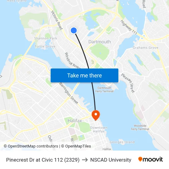 Pinecrest Dr at Civic 112 (2329) to NSCAD University map