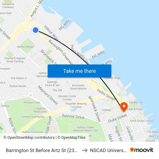 Barrington St Before Artz St (2333) to NSCAD University map