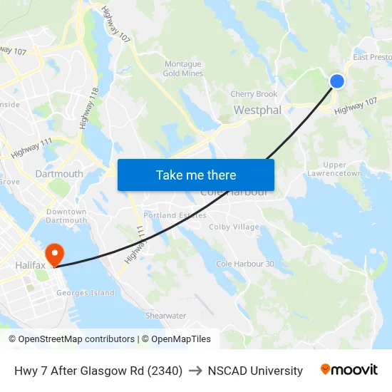Hwy 7 After Glasgow Rd (2340) to NSCAD University map