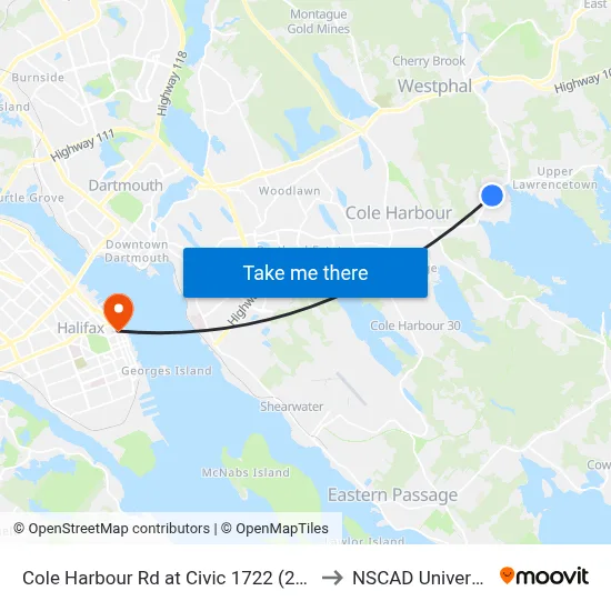 Cole Harbour Rd at Civic 1722 (2343) to NSCAD University map